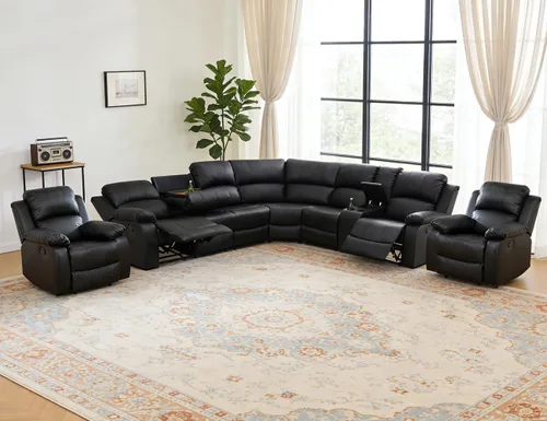 Miniatura 38 de Juego de sofá seccional reclinable manual, juegos de muebles de sala de estar, sofá seccional en forma de L y 2 sillas, cómodo sofá reclinable