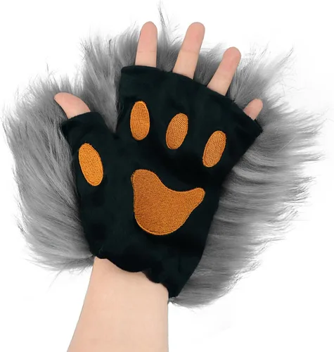 Miniatura 59 de Guantes de garra para disfraz de Halloween, medio dedo, lobo, oso, gato, guantes, guantes de piel sintética para mascarada, cosplay, utilería de mano