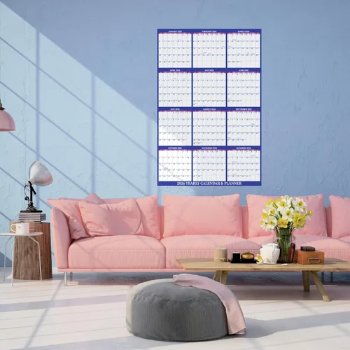 Miniatura 2 de Calendario anual de pared 2026, calendario de borrado en seco 2026, enero 2026 a diciembre de 2026, 34.8 x 22.9 pulgadas, calendario de pared 2026