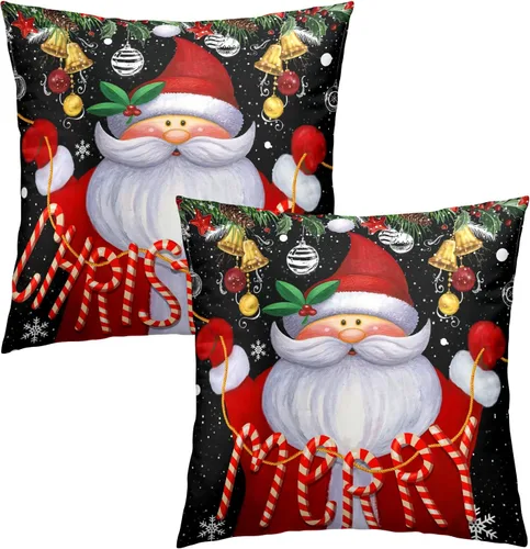 Miniatura 2 de Giwawa Juego de 2 fundas de almohada navideñas de 18 x 18 pulgadas, fundas de almohada de algodón rústico de Papá Noel de granja para sofá