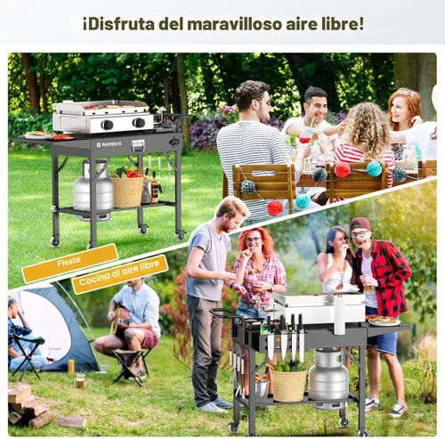 Miniatura 8 de Mesa de Parrilla para Exteriores, Soporte de Parrilla Blackstone, Carrito de Parrilla Plegable de 440 lbs, Soporte de Mesa para Horno de Pizza