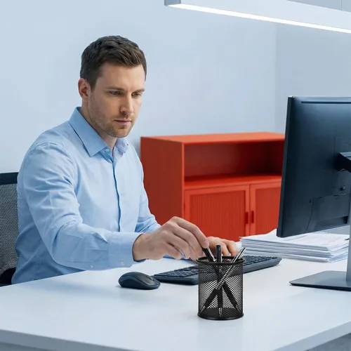 Miniatura 7 de Portalápices de Malla Portaplumas de Metal Copa Portaplumas Copa Portaplumas para Escritorio Oficina Organizador de Bolígrafos Negro, Paquete de 4