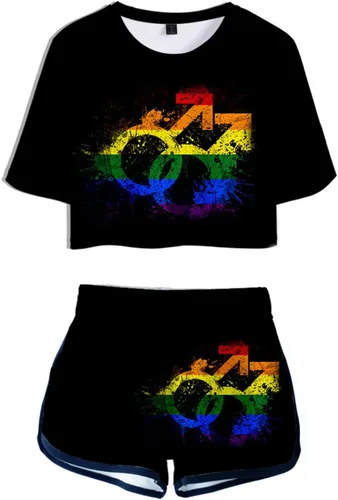 Gay Funny LGBT Pride Rainbow Cropped T-Shirt Womens Tshirt Short Sets 2 Piece Casual Set Short Sleeve and Shorts Set