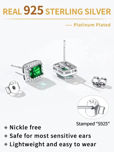Miniatura 6 de ChicSilver Aretes de plata de ley 925 con forma de corazón, redondo, pera, esmeralda y piedra natal para mujer, joyería de cumpleaños