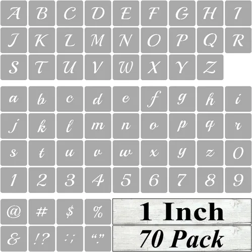 Plantillas de letras del alfabeto de 1 pulgada para pintar, paquete de 70 plantillas de letras y números con letreros para pintar sobre madera,