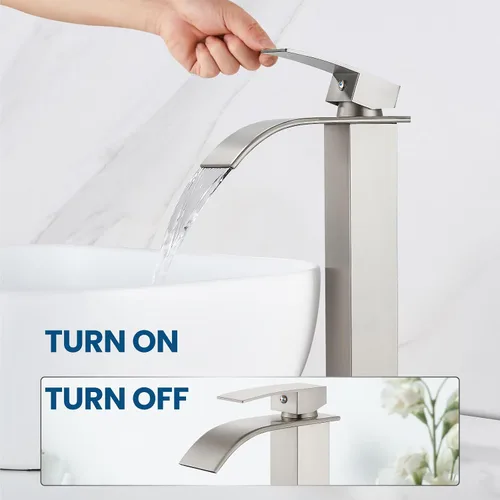 Miniatura 8 de Airuida Grifo de lavabo de recipiente alto, cascada de un solo agujero, grifo de baño, grifo mezclador de un solo agujero, grifo de lavabo