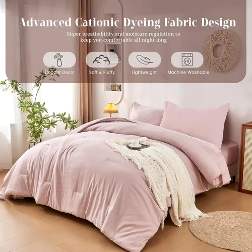 Miniatura 8 de DECMAY Juego de edredón beige de 5 piezas, tamaño individual/individual XL, suave para todas las estaciones, juego de ropa de cama en una bolsa