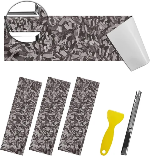 Miniatura 20 de QianBao Compatible con envoltura de vinilo de fibra de carbono de 11.8 x 4 pulgadas, kit de envoltura de emblema Chevy Bowtie con espátula y Negro 6