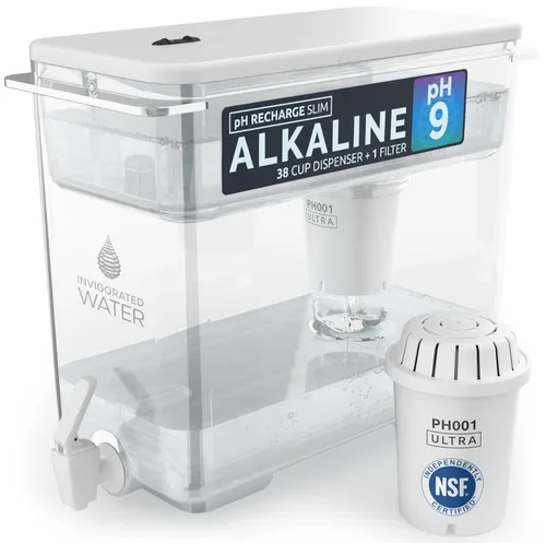 Invigorated Water - Dispensador de filtro de agua alcalino para encimera, gran capacidad, agua alcalina mineralizada, sin BPA, 96 galones/filtro