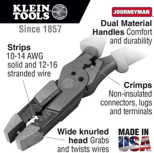 Miniatura 2 de Klein Tools Alicates multiherramienta J215-8CR, fabricados en Estados Unidos, herramienta híbrida multipropósito/crimpadora, pelacables, corte