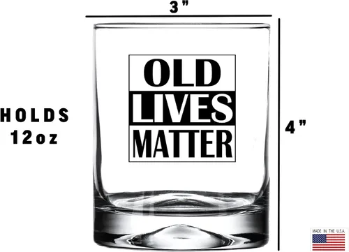Miniatura 3 de Rogue River Tactical Divertida taza de cristal de whisky con texto en inglés "Old Lives Matter", regalo para él, para hombres, papá, mamá, abuelo