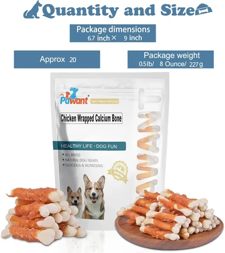 Miniatura 5 de Perro Mastica Cachorro Aperitivos De Entrenamiento De Pollo Envuelto Hueso De Calcio Sin Cuero Crudo Golosinas Para Perros 0.5lb/227g