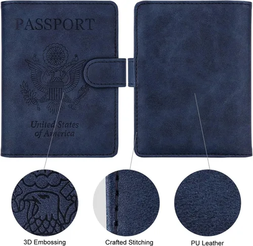 Miniatura 2 de WALNEW Funda para pasaporte funda para pasaporte tarjeta cartera E-azul marino Estilo E