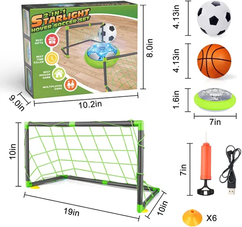 Miniatura 7 de Growsland Balón de Fútbol Flotante con 2 Porterías - Juguete de Fútbol Flotante de Aire Recargable con Luces LED y Parachoques de Espuma