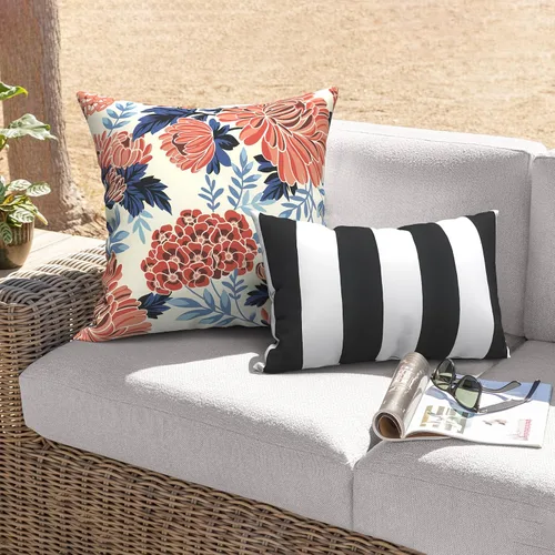 Miniatura 934 de Juego de 2 almohadas para exteriores de 16 x 16 pulgadas, repelentes al agua con interiores, para muebles de patio, hogar, jardín, geometría bohemia