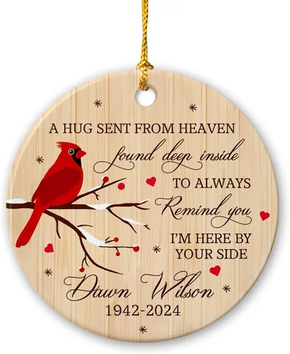 Adorno de Navidad cardenal rojo conmemorativo personalizado, adorno de cerámica cardenal enviado del cielo, adorno de recuerdo para la pérdida de un
