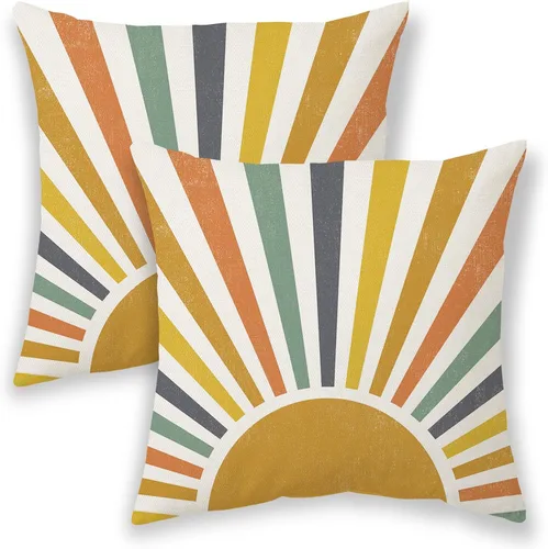 Miniatura 11 de BETGINY Fundas de almohada de verano para exteriores de 16 x 16 pulgadas, 2 unidades, color aguamarina, verde azulado, crema, sol, bohemio