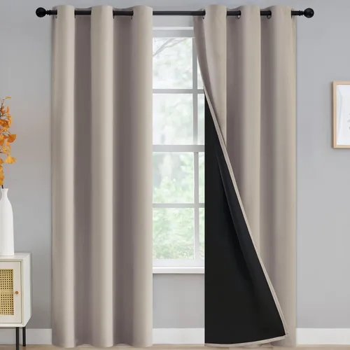 Miniatura 320 de Yakamok Cortinas negras, cortinas de ventana con aislamiento térmico y eficiencia energética para dormitorio, cortinas opacas completas y cortinas