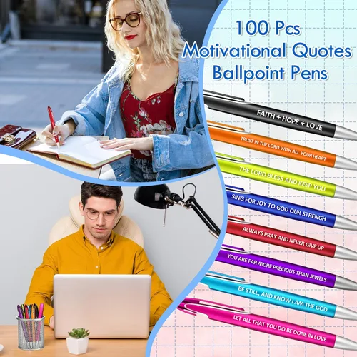 Miniatura 3 de Lincia 100 piezas de bolígrafos con versículos bíblicos, lote de bolígrafos retráctiles de punta media con tinta negra, regalos de inspiración