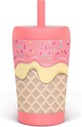 Miniatura 16 de Vaso de acero inoxidable aislado para niños con popote de silicona, taza para sorber de 12 onzas para niños (alfabeto)