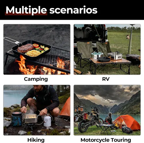 Miniatura 7 de Alocs Camping Cookware Set - Lightweight Camping Pots and Pans - Portable Outdoor Cookware with Kettle - Camping Cookware Mess Kit for 2