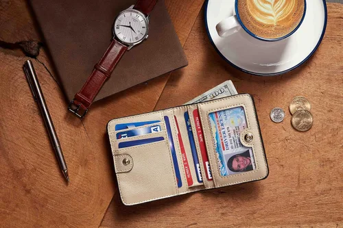 Miniatura 6 de Gostwo - Cartera compacta de piel genuina de lujo para mujer con bloqueo de RFID y ventana de identificación