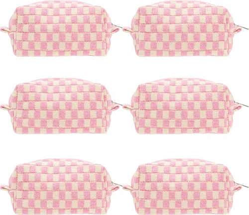 Miniatura 52 de PAZIMIIK Bolsa de Maquillaje a Cuadros para Bolso Portátil con Cremallera, Estuche Pequeño de Cosméticos para Accesorios de Viaje, Azul Ártico