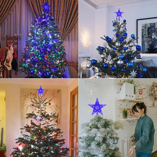 Miniatura 7 de DERAYEE Adorno para Árbol de Navidad, Adorno de 22.86 cm con Estrella Iluminada, Funciona con Pilas, Adorno para la Parte Superior del Árbol