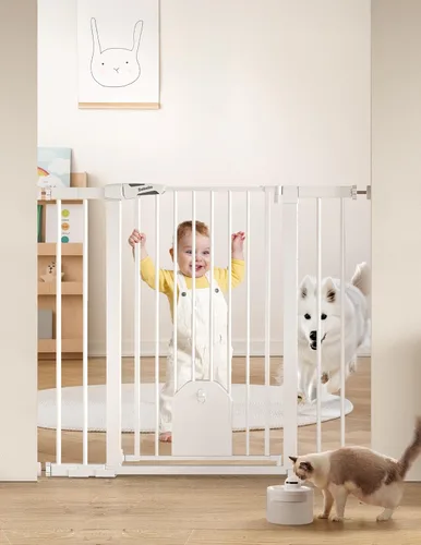 Miniatura 10 de Babelio - Puerta de seguridad con cierre automático para bebés con puerta para gatos, puerta de metal de 73-109 cm para puertas, escaleras, casa