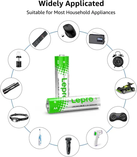 Miniatura 5 de Lepro Paquete Variado de Baterías, Baterías AA y AAA Paquete Combinado de 24 Unidades, 2800mAh Potencia Alcalina - 12 Baterías AA y 12