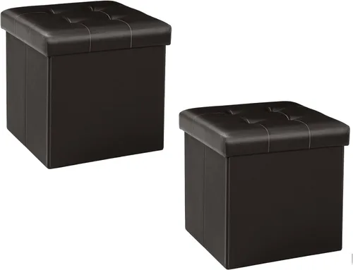 Miniatura 10 de B FSOBEIIALEO Cubo pequeño otomano de almacenamiento, reposapiés, asiento de piel sintética para dormitorio, color negro, 12.6 x 12.6 x 12.6