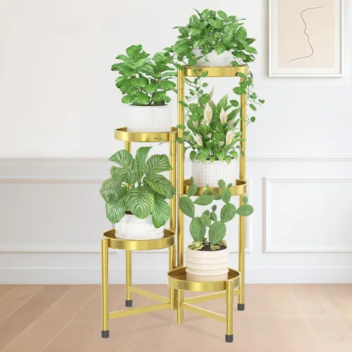 Miniatura 21 de iDavosic.ly Soporte para plantas para interiores y exteriores, estante esquinero de metal de 5 niveles, estante alto plegable para orquídeas