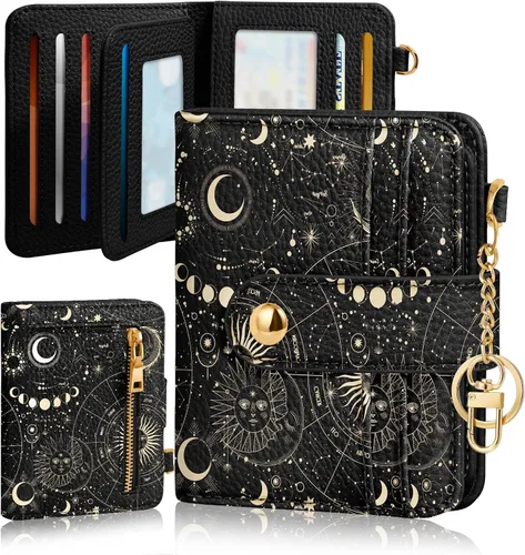 Miniatura 9 de Bistup Cartera para Mujeres Pequeña y Bonita Cartera de Tarjetas de Cuero Genuino RFID con Llavero para Damas Adolescentes Niñas Plegable