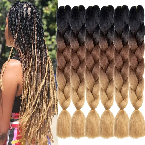 Miniatura 81 de Xiaofeng Extensiones de cabello trenzado coloridas Ombre de 61 cm, 3 unidades, trenzas Jumbo de alta temperatura para trenzas en zigzag y trenzas