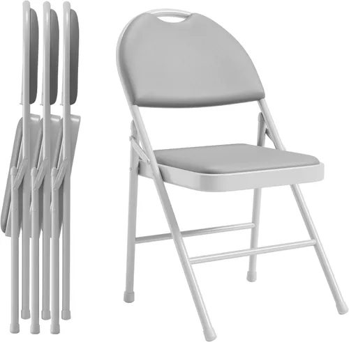 Miniatura 9 de Paquete de 4 sillas plegables con marco de metal con cojín acolchado y respaldo, asiento tapizado de piel sintética de 350 libras, sillas plegables