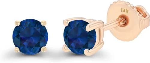 Miniatura 2 de Aretes de tuerca de oro macizo de 14 quilates, 0.157 in, hipoalergénicos, con piedra natal genuina