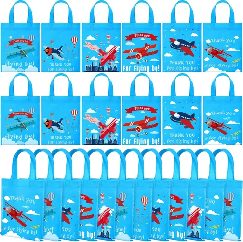Ferraycle 24 bolsas de regalo de fiesta de avión con asas, bolsas de regalo de avión con asas, suministros de cumpleaños, cajas de golosinas, Base