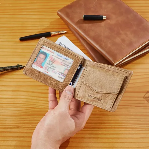 Miniatura 5 de BOSTANTEN Billeteras de piel auténtica para hombre, con bloqueo RFID y 2 ventanas de identificación