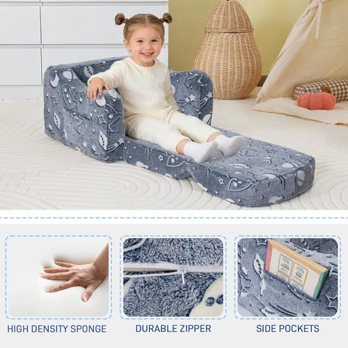 Miniatura 4 de Silla y sofá gruesos y cómodos para niños pequeños, sofá de felpa suave de 2 en 1 plegable para niños, sofá convertible a tumbona para niños