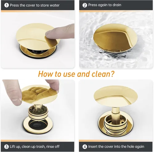 Miniatura 3 de Desagüe emergente para fregadero de baño con rebosadero - Se ajusta a agujeros de 1-5/8" a 2", acero inoxidable 304 para tocador/fregadero