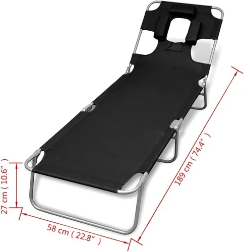 Miniatura 2 de Sillas de playa ligeras para adultos, tumbona plegable con cojín para la cabeza, acero recubierto de polvo, negro, sillón reclinable de campamento