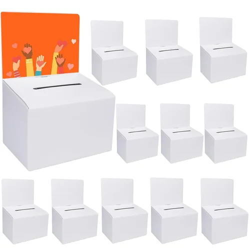 GRAWUN Paquete de 12 Cajas de Votación de Cartón con Ranura, Cajas Blancas Brillantes para Rifas de 6.5 x 4.5 x 4.5 pulgadas, Cajas de Sugerencias