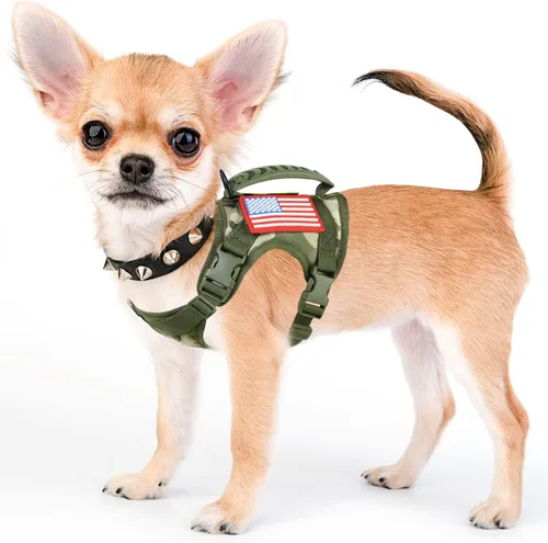 Miniatura 9 de Chaleco táctico de servicio para perro, K9 ajustable militar de trabajo, resistente al agua, cómodo chaleco para perro MOLLE con asa (XS, caqui)