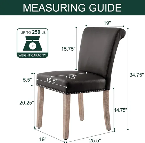Miniatura 2 de CHUN YI Juego de 4 sillas de comedor tapizadas de piel sintética con ribete de cabeza de clavo y patas de madera, sillas laterales Parsons modernas