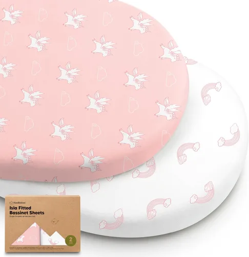 Miniatura 15 de Paquete de 2 sábanas de moisés para bebé niña y niño - 33x17 viscosa derivada de bambú, sábanas ajustables para colchón de moisés junto a la cama