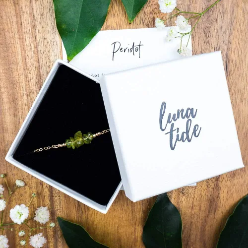 Miniatura 5 de Luna Tide Pulsera de barra de cuentas de peridoto en relleno de oro de 14 k