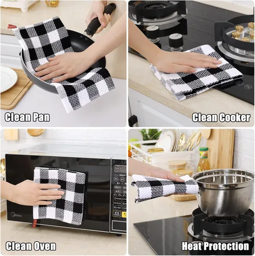Miniatura 8 de homing Juego de toallas de cocina a cuadros de búfalo y paños de cocina, 30 cm x 30 cm y 33 cm x 71 cm, juego de 8 toallas de cocina de algodón a
