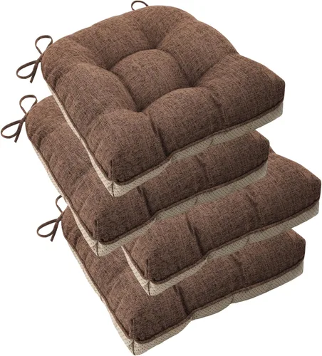 Miniatura 17 de ELFJOY Cojines para sillas de comedor de 18 x 18 x 3 pulgadas, juego de 4 cojines para sillas de cocina con lazos y respaldo antideslizante, cómodo