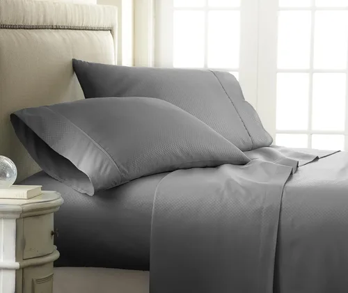Miniatura 12 de ienjoy Home - Juego de sábanas de 4 piezas con estampado a cuadros en relieve, color crema 2-Crema a cuadros