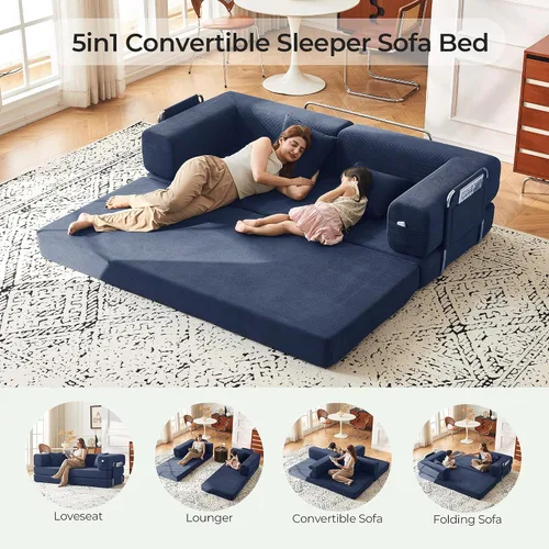 Miniatura 4 de Sofá cama convertible de 79 pulgadas con almohadas, sofá cama plegable de pana con marco de forma fija, sofá sin hueso para sala de estar